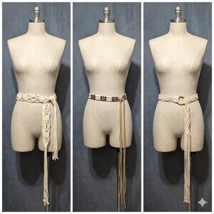 Lot of 3 Womens Belts Macrame Beaded Tie Waist Fringe Retro Hippie 70s Boho